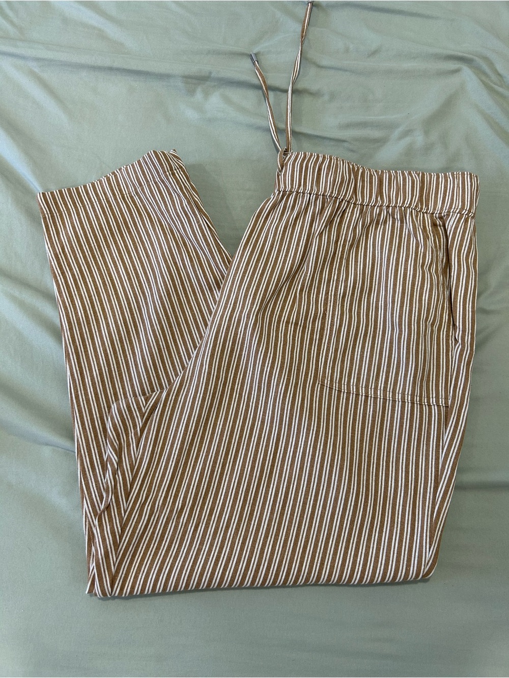 Calvin Klein Brown and White Striped Drawstring Pants